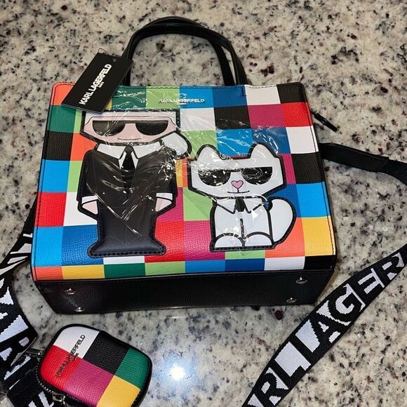 Karl Lagerfeld Womens Check Maybelle Satchel Crossbody Multicombo Medium NWT - Picture 5 of 9